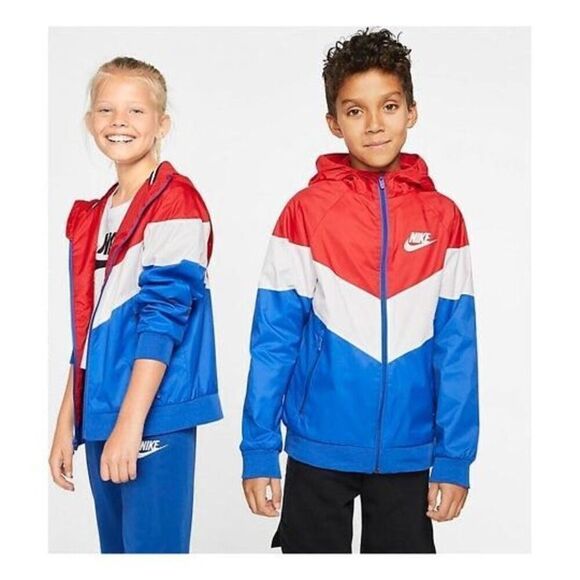 Nike Kids Windrunner Red White Blue Hooded Zip Jacket Small - Picture 8 of 11